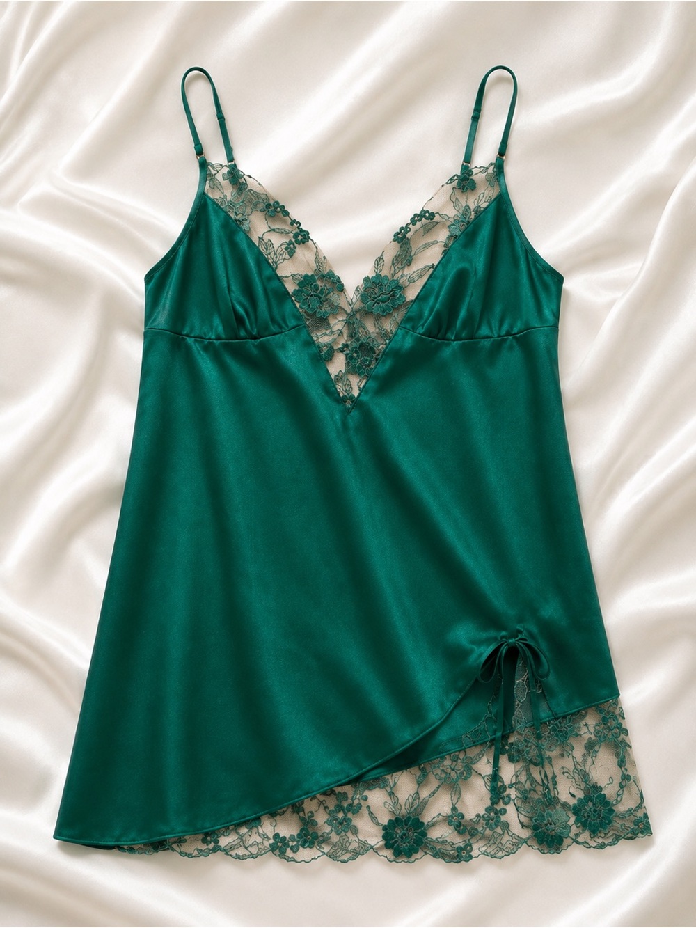 Honey Birdette Emerald Green Satin & Lace Chemise